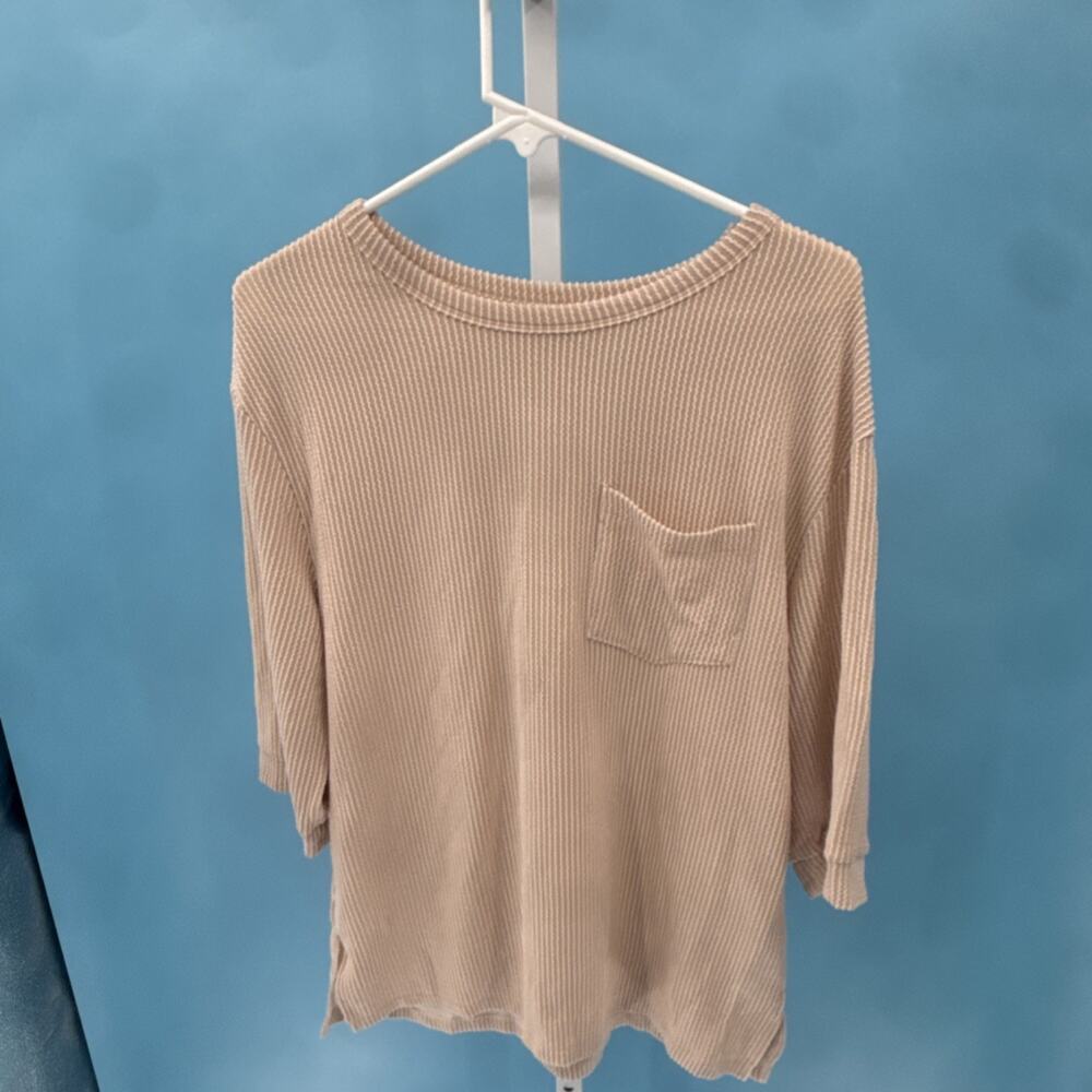Women's Apricot 3/4 Sleeve Boat Neck Knit T-Shirt Chest Pocket M5B409 Size S